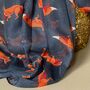 Foxes Print Scarf In Navy Blue, thumbnail 2 of 3