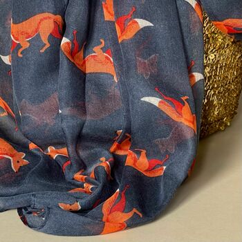 Foxes Print Scarf In Navy Blue, 2 of 3