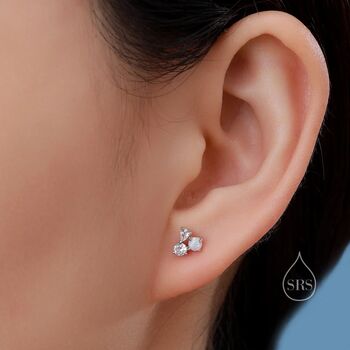 Opal And Cz Cluster Stud Earrings Sterling Silver, 6 of 12