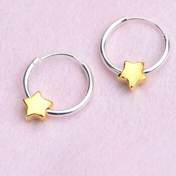 Gold Star Charm Huggie Hoop Earrings, 3 of 6