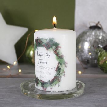 Personalised New Home Christmas Wreath Candle, 5 of 7