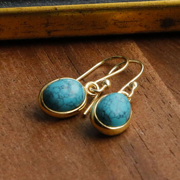 Gold Plated Turquoise Oval Earrings, 2 of 4