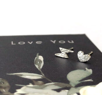 Well Done Exam Graduation Sterling Silver Heart And Lightning Bolt Mismatched Earrings, 9 of 12