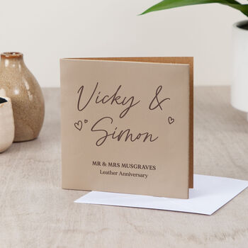 Names And Hearts Leather Anniversary Card, 2 of 3