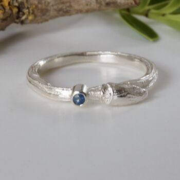 Silver Willow Bud Gemstone Twig Ring, 5 of 6
