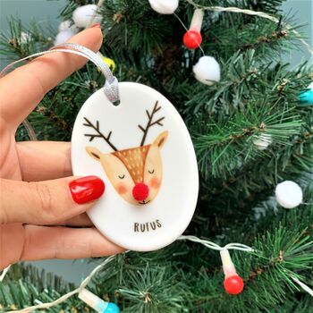 Rudolph Ceramic Christmas Decoration With Pom Pom Nose, 3 of 3