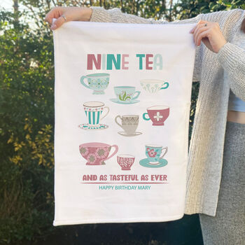 Personalised Nine Tea Tea Towel 90th Birthday Present, 4 of 4