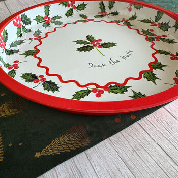 Christmas Holly Green And Red Christmas Metal Drinks Tray, 3 of 4