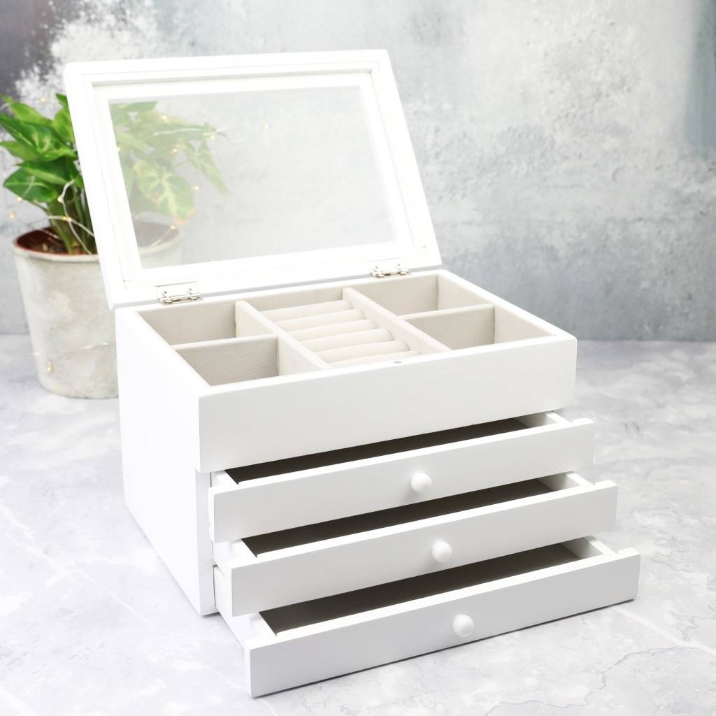 personalised wooden jewellery box with drawers by lisa angel homeware