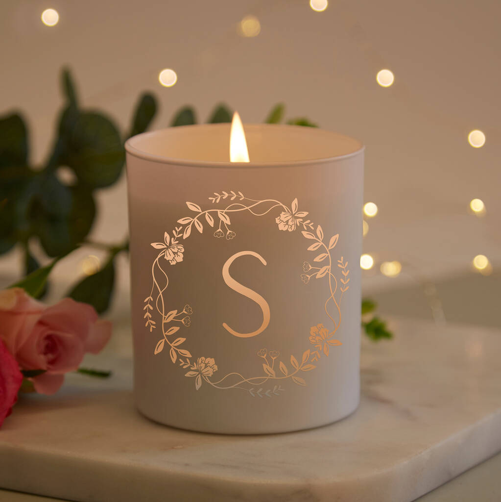 Personalised Candle Floral Initial By Kindred Fires