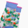 Floral Posy Combed Cotton Sheer Pop Socks In Blue, thumbnail 2 of 4