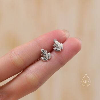 Tiny Sitting Frog Stud Earrings In Sterling Silver, 2 of 12