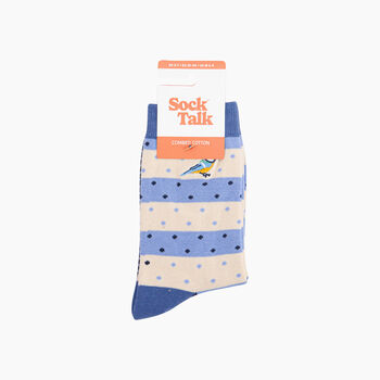 Embroidered Blue Tits Combed Cotton Socks In Blue, 4 of 4