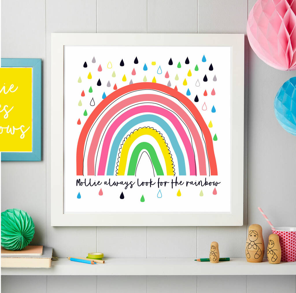 children's personalised bright rainbow framed art print by tilliemint ...