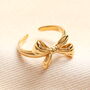 Stainless Steel Bow Adjustable Ring In Gold, thumbnail 2 of 3
