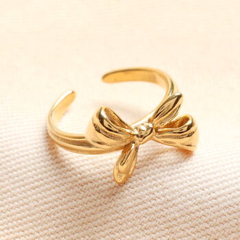 Stainless Steel Bow Adjustable Ring In Gold, 2 of 3