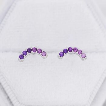 Ombre Amethyst Purple Cz Curved Bar Stud Earrings, 3 of 11