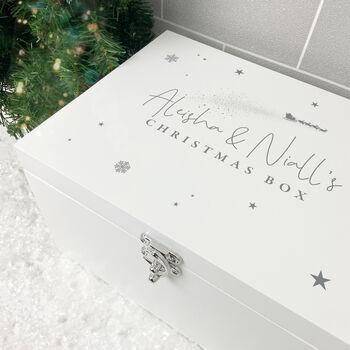 Personalised White Wooden Couples Christmas Eve Box Three Sizes 22cm | 27cm | 30cm, 3 of 8