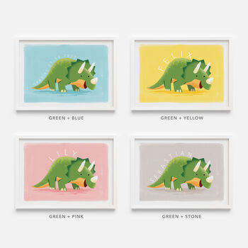 Personalised Dinosaur Name Print Featuring Triceratops, 9 of 10