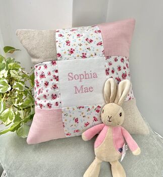 Ditsy Pink Patchwork Name Cushion, 4 of 9