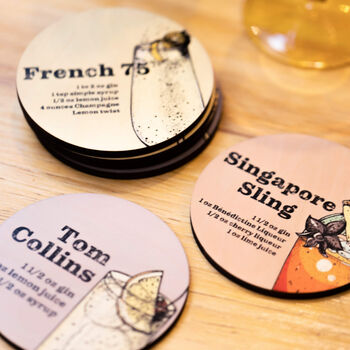 Personalised Plywood Square Cocktail Recipe Coaster Set, 6 of 12