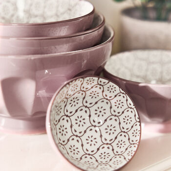Set Of Five Lilac Patterned Bowls, 7 of 7