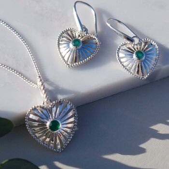 Heart Rays Green Onyx May Birthstone Sterling Silver Necklace, 5 of 7