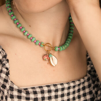 Turquoise And Pink Gingham Necklace, 4 of 5