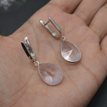 Rose Quartz Silver Teardrop Earrings, 3 of 5