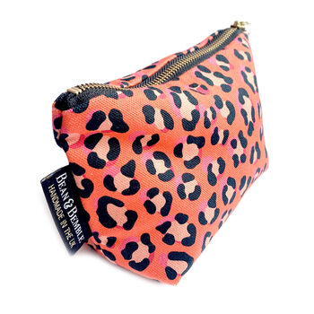 Coral Orange Leopard Print Washable Makeup Bag, 5 of 10