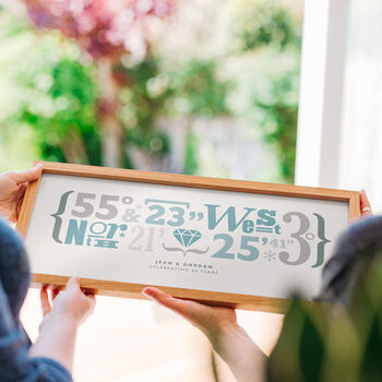 Personalised Diamond Wedding Anniversary Coordinates Print – 60th Wedding Anniversary Gift, 2 of 4