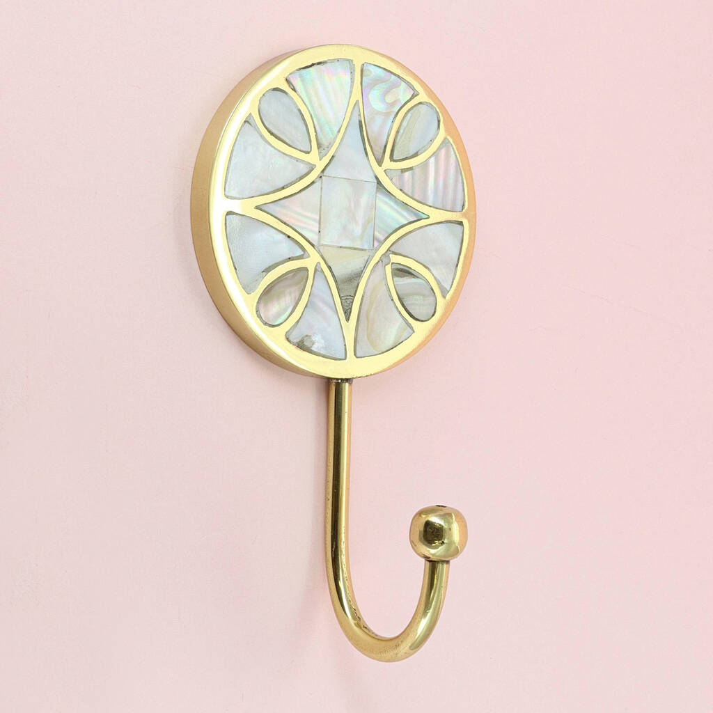 G Decor Mother Of Pearl Gold Brass Circle Coat Hook, 1 of 3