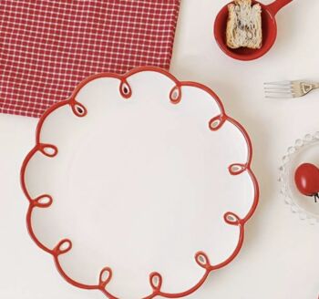 Scalloped Red And White Ceramic Plate, 2 of 4