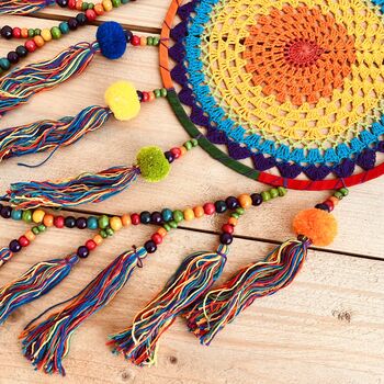Large Rainbow Vegan Pom Pom Beads Dream Catcher, 9 of 10