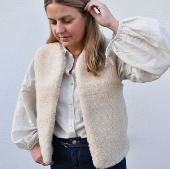 Wool Merino Short Gilet In Beige, 5 of 10