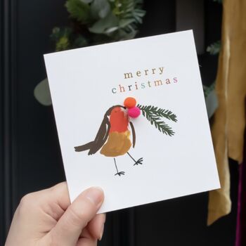 Pom Pom Robin Christmas Card, 2 of 2