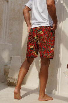 Red Men’s Cotton Batik Shorts, 2 of 5