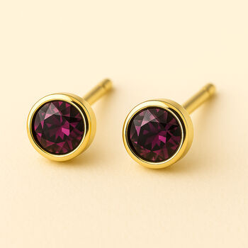 Gold Plated Sterling Silver February Amethyst Birthstone Stud Earrings, 5 of 5