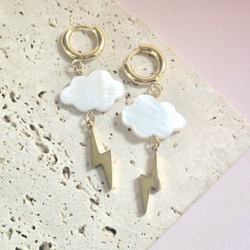 18ct Gold Plated Cloud And Lightning Huggie Earrings, 3 of 4