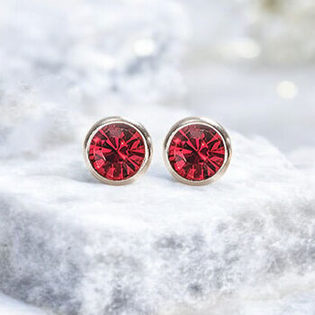 Sterling Silver July Ruby Birthstone Stud Earrings, 3 of 10