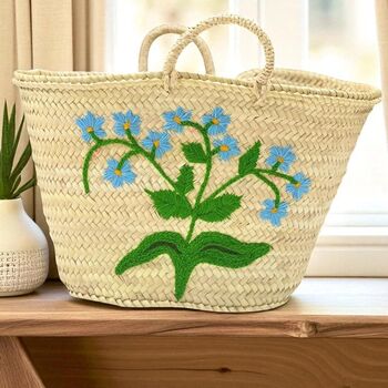 Handwoven Blue Meadow Straw Shopper Bag, 3 of 4