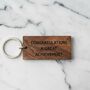 Personalised Rectangle Walnut Congratulations Keyring, thumbnail 1 of 5