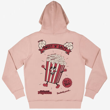 Sweet And Salty Unisex Peach Hoodie With Popcorn Mascot, 5 of 6