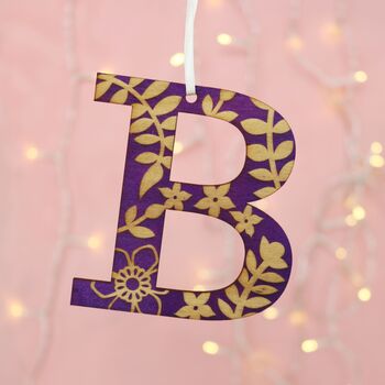 Purple Floral Initial Christmas Decoration, 4 of 4