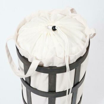 Dark Oak Laundry Basket White Bag, 4 of 4