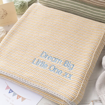 Personalised Sage Green Baby Blanket – Mini Stripe Design, 5 of 12