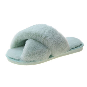 Blossom Faux Fur Slippers Mint Green, 2 of 4