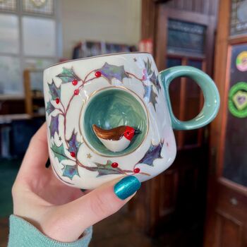 Porcelain Christmas Robin Mug, 3 of 5