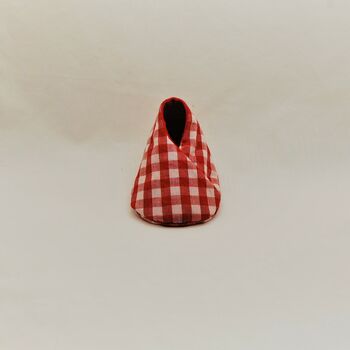 Red Gingham Fabric Eco Baby Shoes, Baby's Gift, 5 of 8