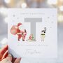 Personalised Grey Initial Christmas Card / Santa And Elf, thumbnail 1 of 2